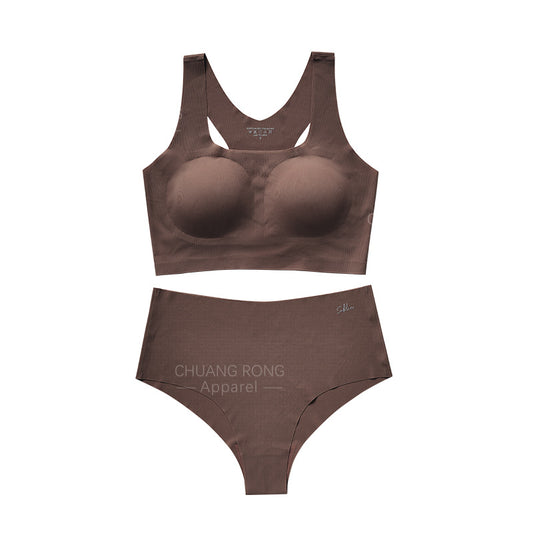 European and American seamless yoga bra set for women, featuring a beautiful back, comfortable and sporty design, wire-free, plus size fitness underwear. 